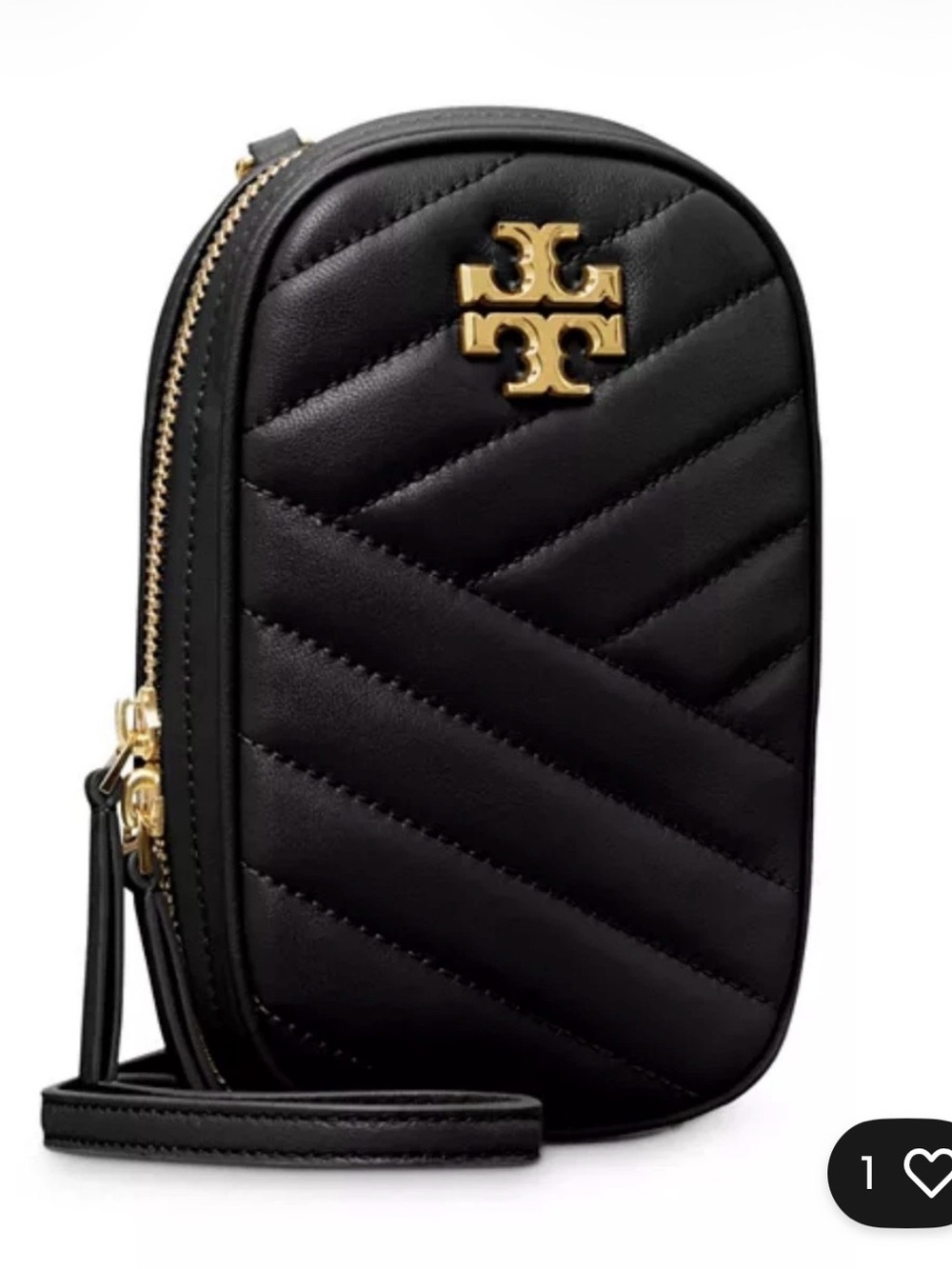 Tory Burch Black Kira Chevron Crossbody with TB Gold Logo